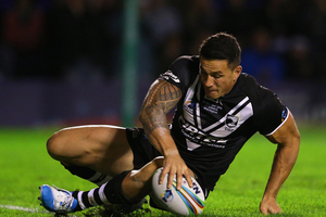 Sonny Bill Williams botches a try after slipping over the deadball line. Photo / Getty Images