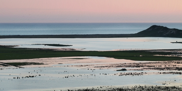 The strip of coastline north of Wairoa where two people drowned yesterday, pictured at sunset last night. Photo / Duncan Brown