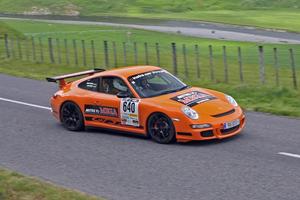 Overall Targa New Zealand Rally winner Martin Dippie and Co-Driver Jona Grant in the Porsche GT3. Photo / GroundSky