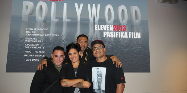 Proud to be a part of Pollywood are (from left) Jason Taouma, Nikki Si'ulepa, Craig Fasi (curator) and Oscar Kightley. Photo / Peter Calder