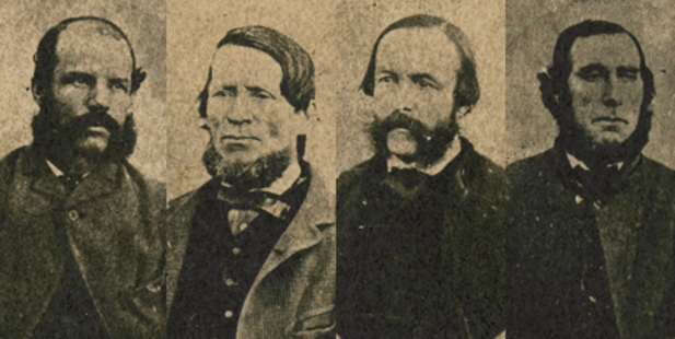 From left: The Burgess Gnag - Burgess, Sullivan, Thomas Kelly and William Levy. (Alexander Turnbull Library)