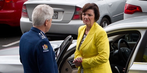 Police Commissioner Peter Marshall talks to Police Minister Anne Tolley as she leaves the Auckland metropolitan police bravery awards yesterday. Photo / Richard Robinson