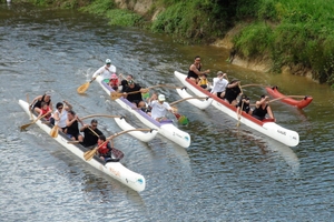 SPIRITS ON BOARD: Waka ama crews on their modern-day canoe voyage.
