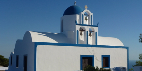 The 300-year-old Profitas Ilias chapel on the highest point of the island is a top contender for the beauty prize. Photo / Justine Tyerman