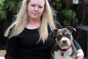 Kimberley Warder with her American Staffy, Sequoia. Photo / Doug Sherring