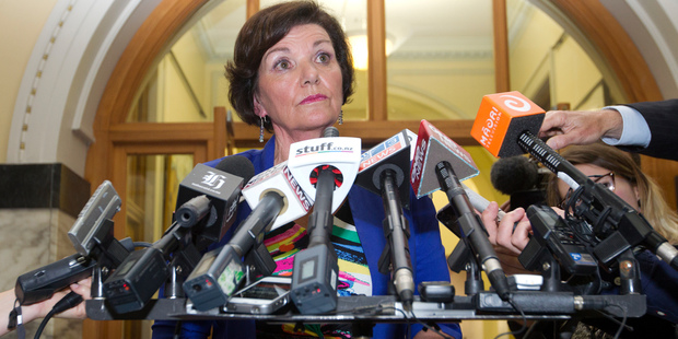 Police Minister Anne Tolley faces the media after her meeting with Police Commissioner Peter Marshall. Photo / Mark Mitchell