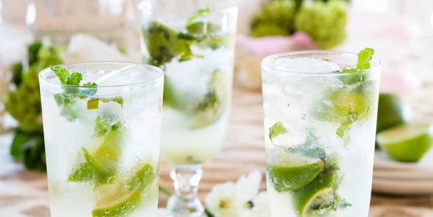Chilled Mojitos. Bastide glasses from Republic. White side plates, dinner plate and cutlery from Father Rabbit. Photo / Babiche Martens.