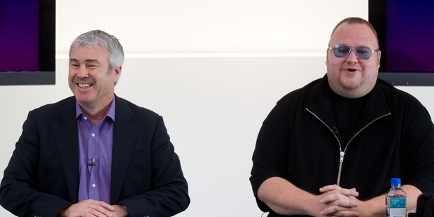 Orcon CEO Greg McAlister and Kim Dotcom. Photo / Richard Robinson