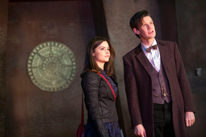 Actors Jenna-Louise Coleman and Matt Smith in an episode of Doctor Who.