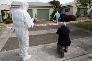 Police at the scene of a sexual attack on an elderly lady in Ikanui Road, Hastings. Photo / Glenn Taylor