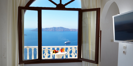 The 'blink, blink, blink' view from one of the villa's rooms. Photo / Justine Tyerman