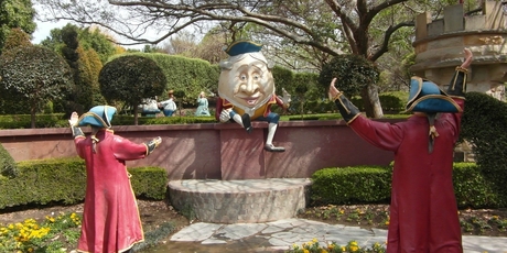 The gardens' piece de resistance is the Storybook Garden, with slightly faded figures of Humpty Dumpty, Jack and Jill tumbling down the hill and a Mad Hatter's Tea Party.