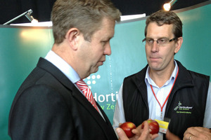 David Cunliffe with Horticulture NZ chief executive Peter Silcock at the Labour Party Conference. Photo / Audrey Young