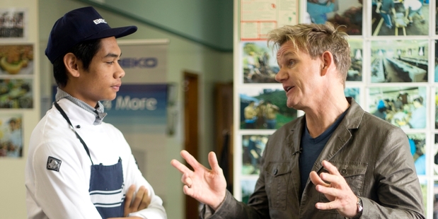 Antony Su'a met Gordon Ramsay when he visited Papakura High School. Photo / Dean Purcell