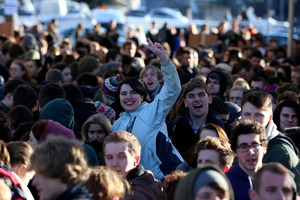 People queue outside the Bristol Arnolfini art centre for the second day of open auditions for two lead roles in the next Star Wars film in Bristol, England. Photo / Getty Images