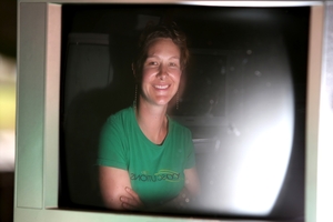 EcoSolutions waste minimisation educator Anna Murphy, with one of the 700 televisions that have been dropped off as part of the TV Takeback programme. Photo / Michael Cunningham