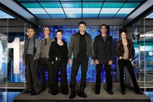 Karl Urban and Michael Ealy (centre) star as a future cop and his android sidekick in Almost Human.