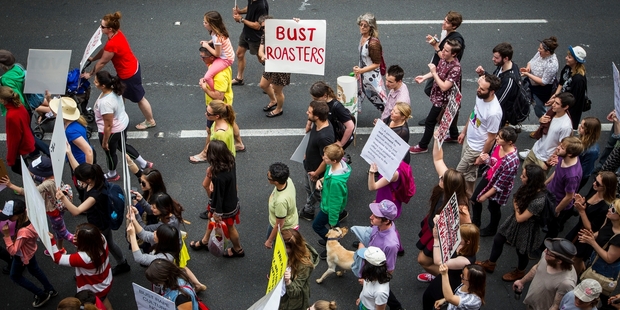 The rape culture protest march moving up Queen St included David Shearer and his wide Anuschka, Photo / Michael Craig