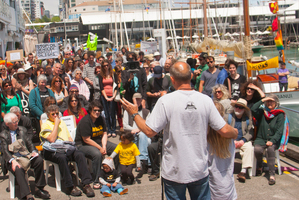 The Oil-Free Seas flotilla preparing to leave Auckland, bound for a showdown with Anadarko exploration ship the Nobel Bob Douglas. Photo: James Russell