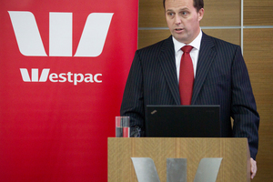 Westpac CEO Peter Clare addresses media with the company's half year results. 3 May 2012 New Zealand Herald Photograph by Greg Bowker