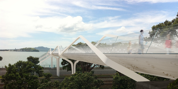 A striking new footbridge for Point Resolution linking Parnell Baths with Tamaki Drive.