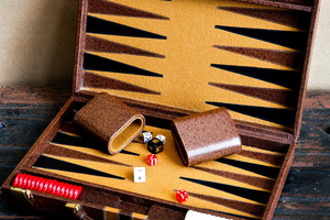 Leather backgammon set. Photo / Babiche Martens.