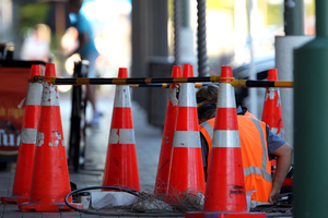 Chorus workers laying fibre optic cable in Havelock North village. Photo /Glenn Taylor