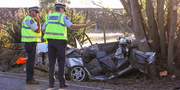 The crash scene where Maree Schafer was killed after being a rear-seat passenger in a Holden racing with a Ford in Napier.