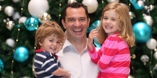 Ian Forrester of Plan.B with his children Murdoch, 2, and Imogen, 4. Photo / Chris Gorman