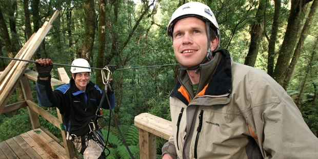 James Fitzgerald (right) and Andrew Blackford have had 11,000 people take their forest canopy tour. Photo / APN