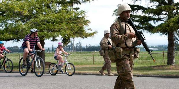 Tongan solidiers on patrol near Timaru as part of the huge Southern Katipo exercise. Photo / NZ Defence Force