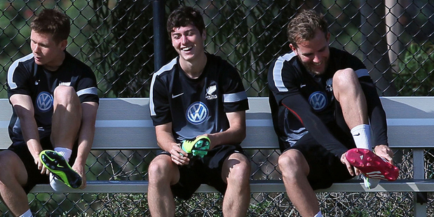 Marco Rojas, middle, says he might need to teach his teammates a few Spanish phrases. Photo / Getty Images