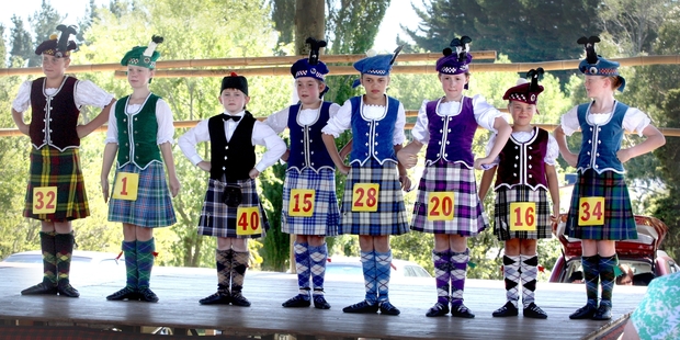 Competitors line up for the sword dance at Turakina Highland Games.