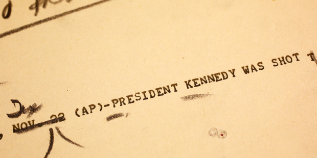 Photo of an Associated Press teletype news bulletin from Friday, Nov. 22, 1963. Photo / AP