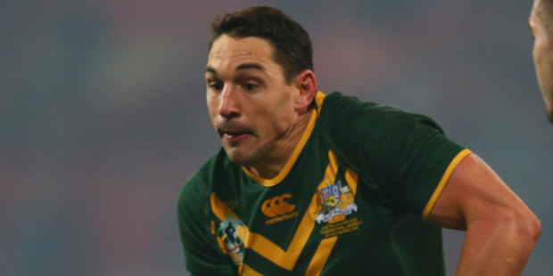 A potentially serious knee injury to fullback Billy Slater marred a twelve-try romp as Australia thrashed the United States 62-0. Photo / Getty Images.