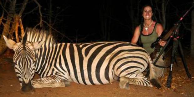 US TV presenter Melissa Bachman poses with a dead zebra in South Africa.
