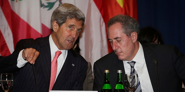 US Secretary of State John Kerry (left) and US Trade Representative Michael Froman at the Trans Pacific Partnership meeting in Bali. Photo / AP