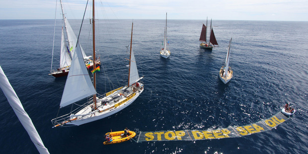 The Oil-Free Seas Flotilla at the Anadarko drill site, 100 nautical miles off Raglan's coast.