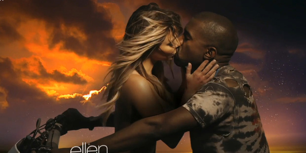 Kanye West and Kim Kardashian in the video for Bound 2.