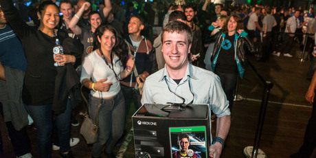 Dan Livingstone getting the first Xbox One in New Zealand. Photo / Ollie Dale