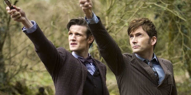 David Tennant and Matt Smith as two generations of Doctor Who.