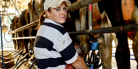 Rachel Tipler manages a 193-cow farm in Dargaville, and has convinced her husband to learn to milk cows. Photo / Martin Hunter