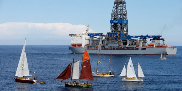 Protesters gathered, but Anadarko started its exploratory drilling. Photo / Greenpeace