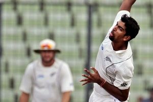 Ish Sodhi found the conditions in Bangladesh testing, but learned "that patience plays a big part in the long format". Photo / AP