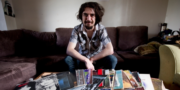 Musician Brendan Zwaan discovered vinyl three years ago and has been building up his collection ever since. Photo / Dean Purcell