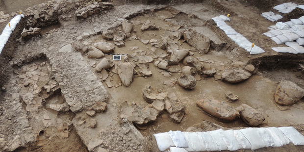 The ruins of a recently discovered wine cellar in a Canaanite palace that dates back to approximately 1700 B.C. Photo / AP