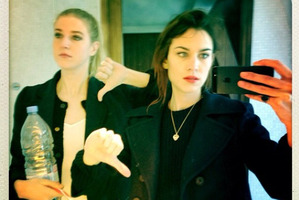 It girl Alexa Chung, right, takes a selfie with a girlfriend. Photo / Supplied.