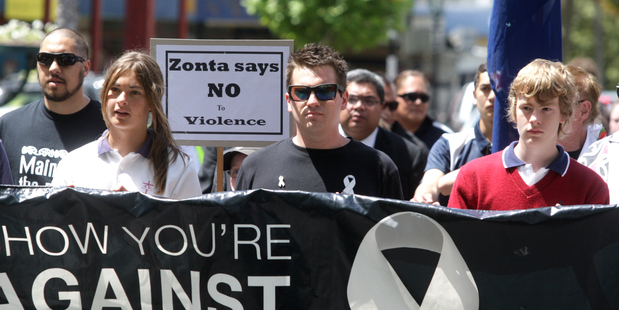 Jack Bullock wasn't hiding away yesterday, taking part in the White Ribbon March through Wanganui. PHOTO/BEVAN CONLEY
