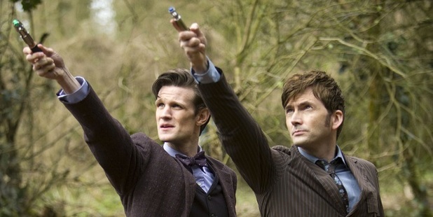 Matt Smith and David Tennant as The Doctor in the Doctor Who 50th Anniversary show 'The Day of the Doctor'.