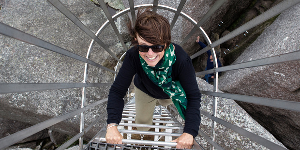 Climbing the skywalk ladder in Porongarup National Park.